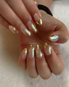 Golden Holographic French Nail Design