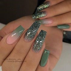 Dark green Glitter Nail Design