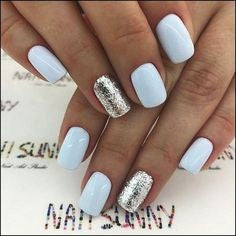 White and Sliver Short Nail Idea