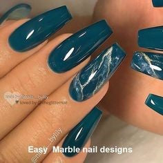 Turquoise Marble Nail Design