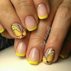 Yellow Butterfly French Tip Nail Design