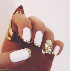Golden Glitter French Tip Nail Design