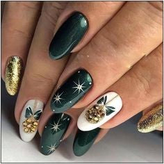 Green Metallic Christmas Nail Design
