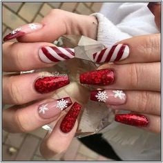 Red Glitter Christmas Nail Design