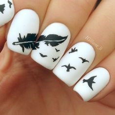Black and White Feather Nail Designs