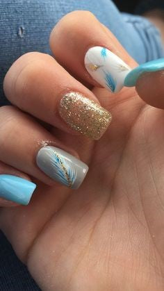 Blue Feather Nail Designs