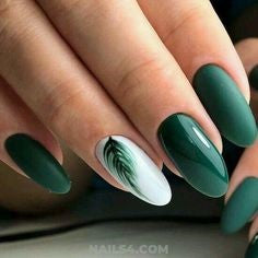 Metallic Green Feather Nail Designs