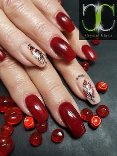 Red Feather Nail Designs