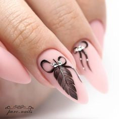Rhinestone Feather Nail Designs