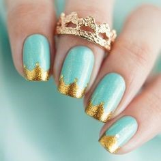 Turquoise Crown Princess Nail Design