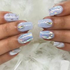 Holographic Rhinestone Princess Nail Design