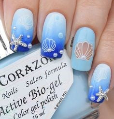 Blue Seashell Nail Art Ideas