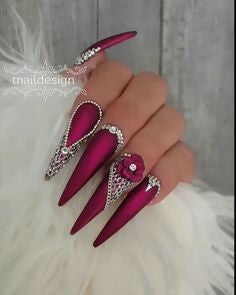 Burgundy Diamonds Nail Design