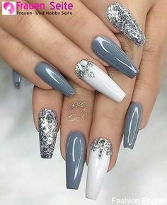 Gray Diamonds Nail Design