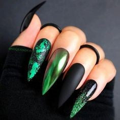 Green Holographic Cool Halloween Nail Design