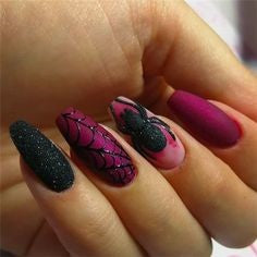 Purple Spider Halloween Nail Design