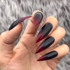 Ombre Black and Red Halloween Nail Design