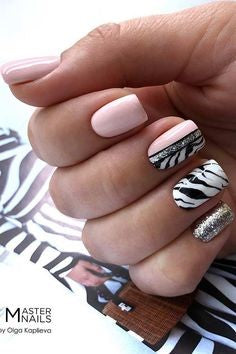 Half Pink and Half Zebra Print Nail Design