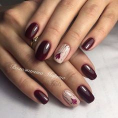 Dark Red Rose Nail Art Design