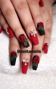 3D Stickers Red Rose Nail Art Design