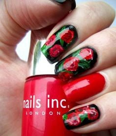 Water Decals Red Rose Nail Art Design