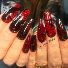 Red Rose Coffin Nail Art Design