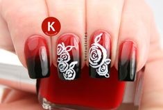 Ombre Red Rose Nail Art Design