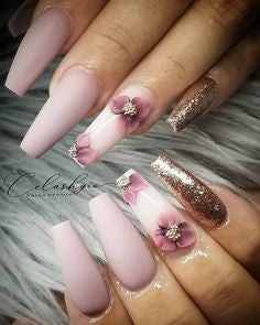 Pink 3D Flower Nail Design