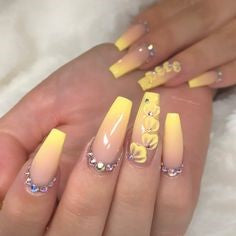 Yellow 3D Seashell Nail Design