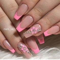 French 3D Cherry Blossoms Nail Design