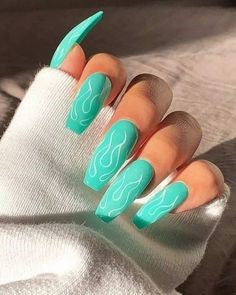 Turquoise Flame Coffin Nail Designs