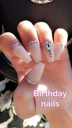 Rhinestone Coffin Nail Design