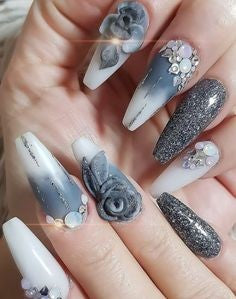 3D Flower Coffin Nail Design