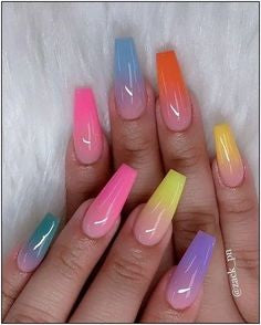 Colorful Ombre Coffin Nail Design