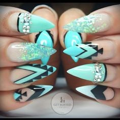 Rhinestone Aztec Nail Idea