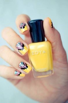 Yellow Aztec Nail Idea