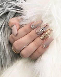 Rhinestone Nude Nail Design