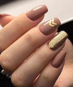 Gold Glitter Nude Nail Design