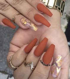 Sequins and Nude Orange Nail Idea