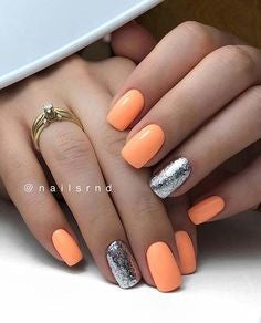 Metallic Silver and Orange Nail Idea