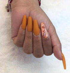 Marble Orange Nail Idea