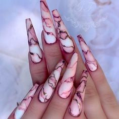 Marble Coffin Long Nail Design