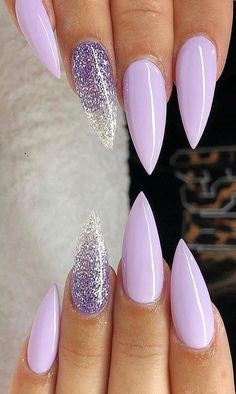 Purple Glitter Stiletto Spring Nail Design