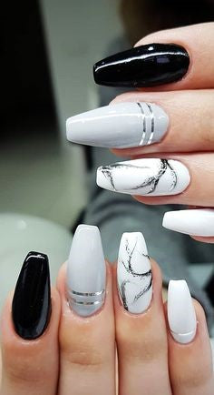 White Marble Stylish Nail Art Idea