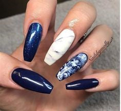 Blue and White Fun Nail Art Idea