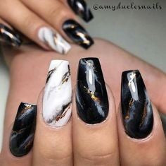 Black and white marble nail design