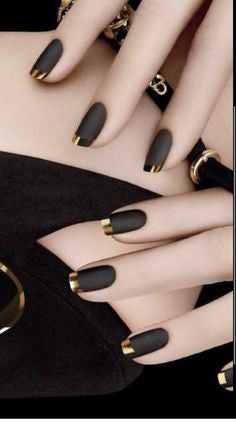 Black & Gold French Nail Design