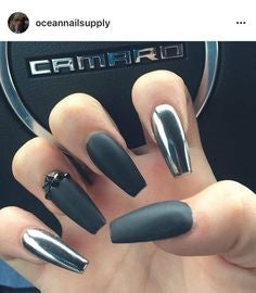 Black and silver metal coffin nail design