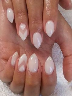 White Gel Short Stiletto Nail Design