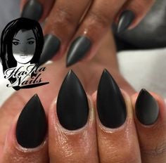 Black Short Stiletto Nail Design